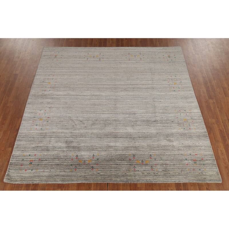 Striped Gabbeh Square Area Rug Hand-Knotted Wool Carpet - 7'10"x 7'11"