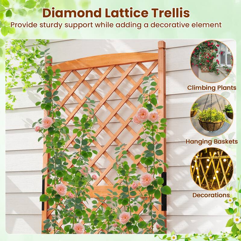 Gymax 2PCS 60'' Tall Raised Garden Bed w/Diamond Lattice Trellis