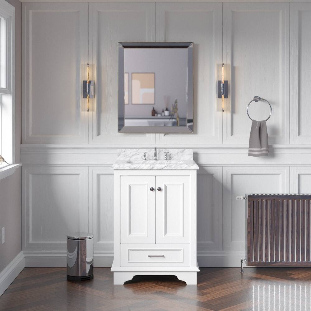 KitchenBathCollection Nantucket 24" Bathroom Vanity with Carrara Marble Top