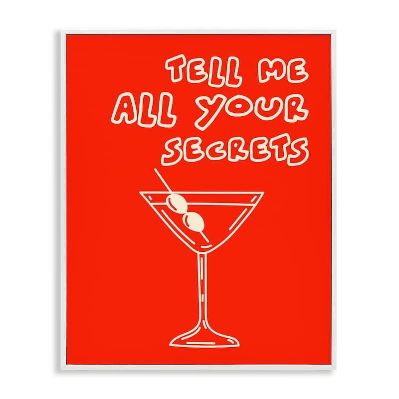 Stupell Tell Me Your Secrets Cocktail Framed Giclee Art Design By House of Lulu - 11 x 14 - White