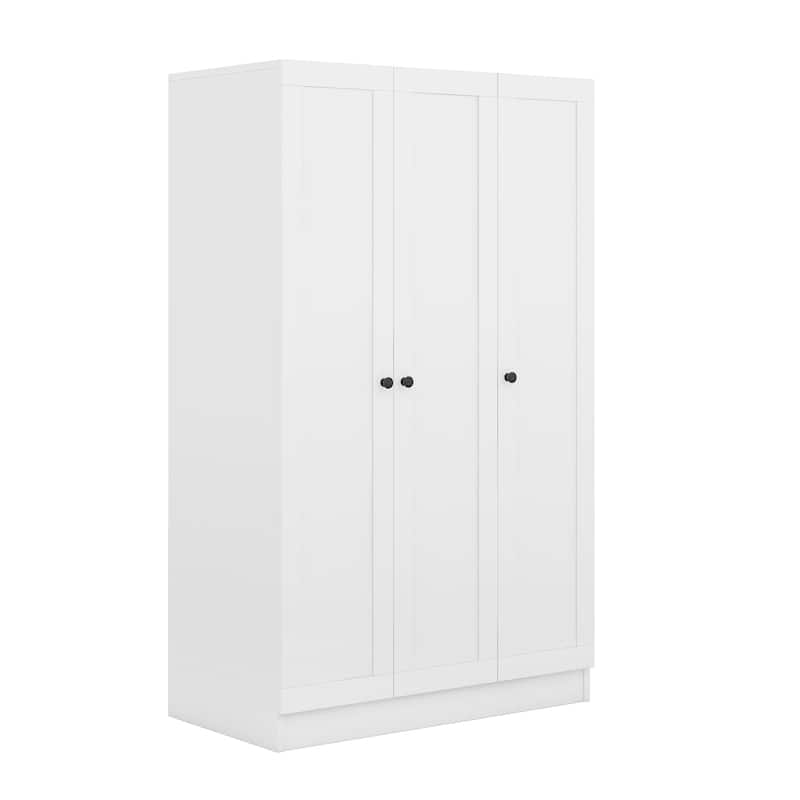 3-Door Shutter Wardrobe with Shelves & Hanging Clothes Rod, Folding and Hanging Areas Clothes Storage Cabinet Armoires