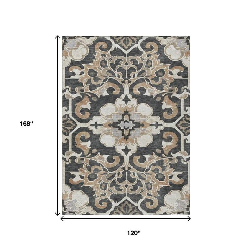 HomeRoots Damask Traditional Rectangle Outdoor Rug