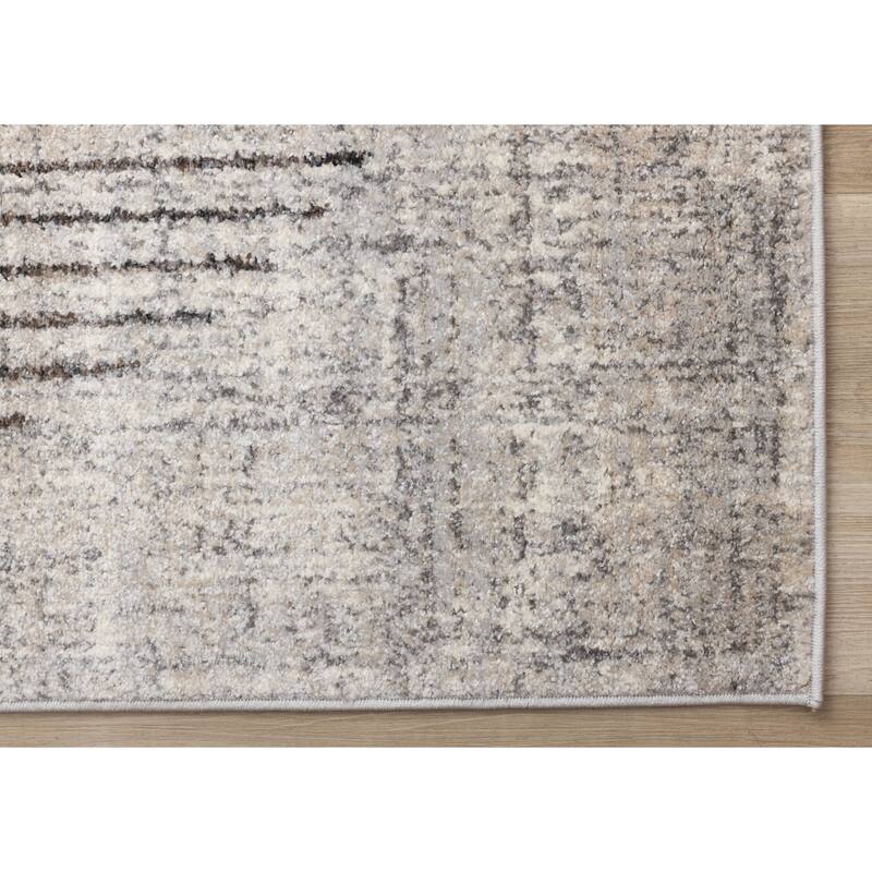 Solace Collection - Soft Low-Pile Grey White Merging Circles Area Rug