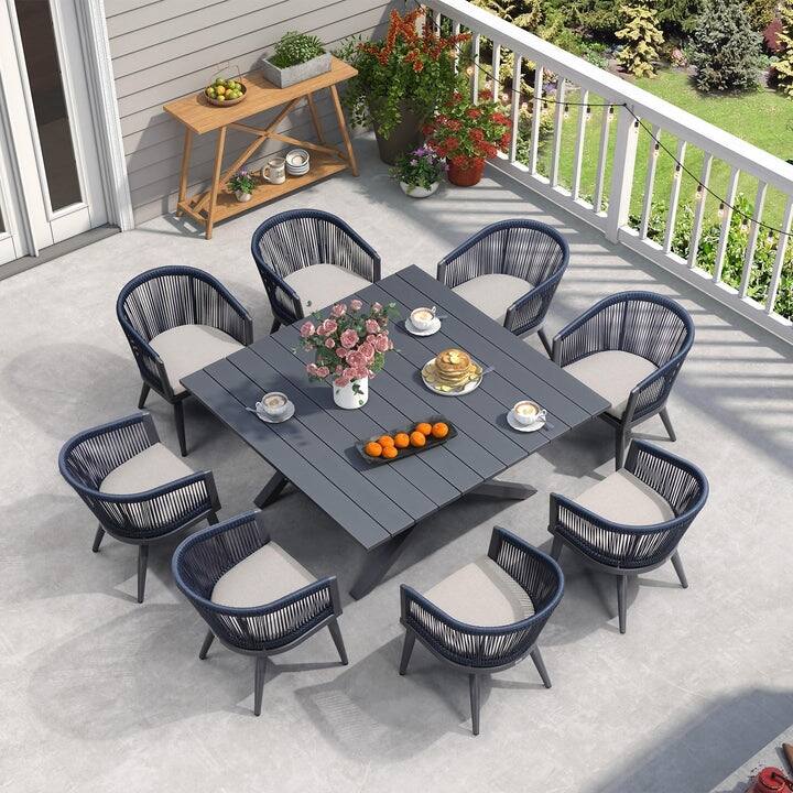 PURPLE LEAF Outdoor Dining Table Set All-Weather Aluminum with Wood Grain Table and Rope Woven Chairs