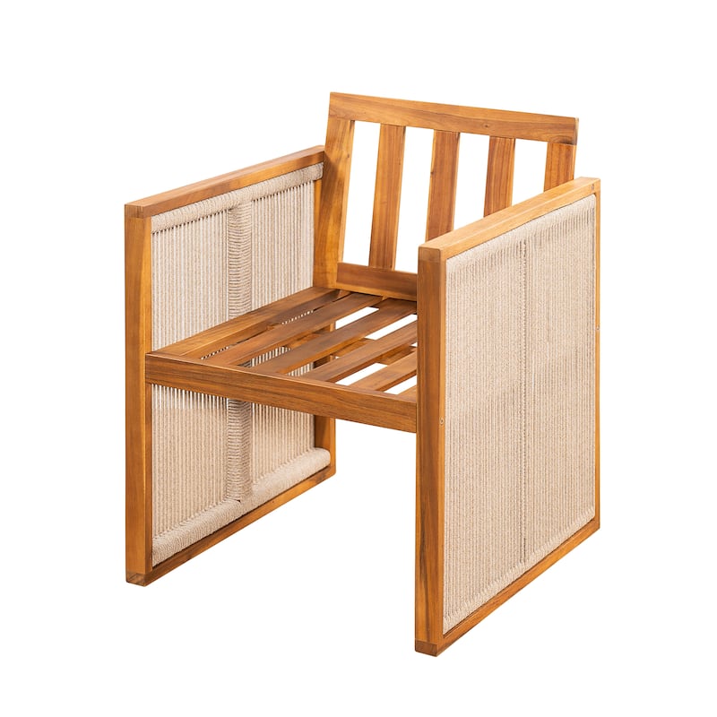 Christopher Knight Home - Valmont Modern Outdoor Acacia Wood Dining Arm Chair with Rope Back & Washable Cushion, Set of 2