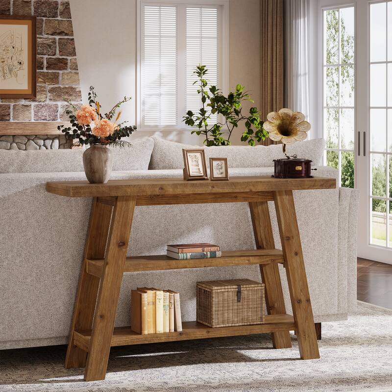 47.24" Long Farmhouse Entryway Table with 3-Tier Shelves - / - Brown