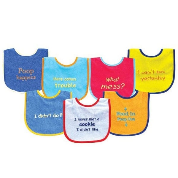 slide 1 of 1, Luvable Friends Baby Boy Cotton Terry Drooler Bibs with PEVA Back 7pk, Blue Food, One Size - Blue Food - One Size