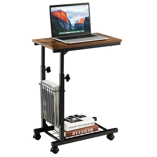 C-shape Sofa Side Table with Storage Basket - 20" x 12" x 23"-31.5"(L x W x H)