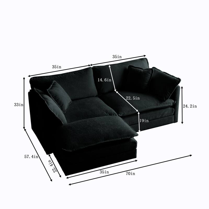 GDFStudio - Pawn Chenille L-Shaped 2 Seater Sofa with 1 Ottoman with Pillow