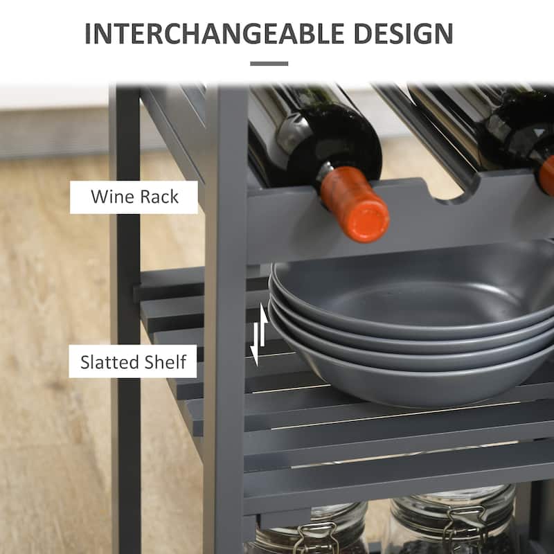 Rolling Kitchen Island with Storage, Kitchen Cart with 4-bottle Wine Rack, Stemware Holder, Shelves, Drawer and Cabinet