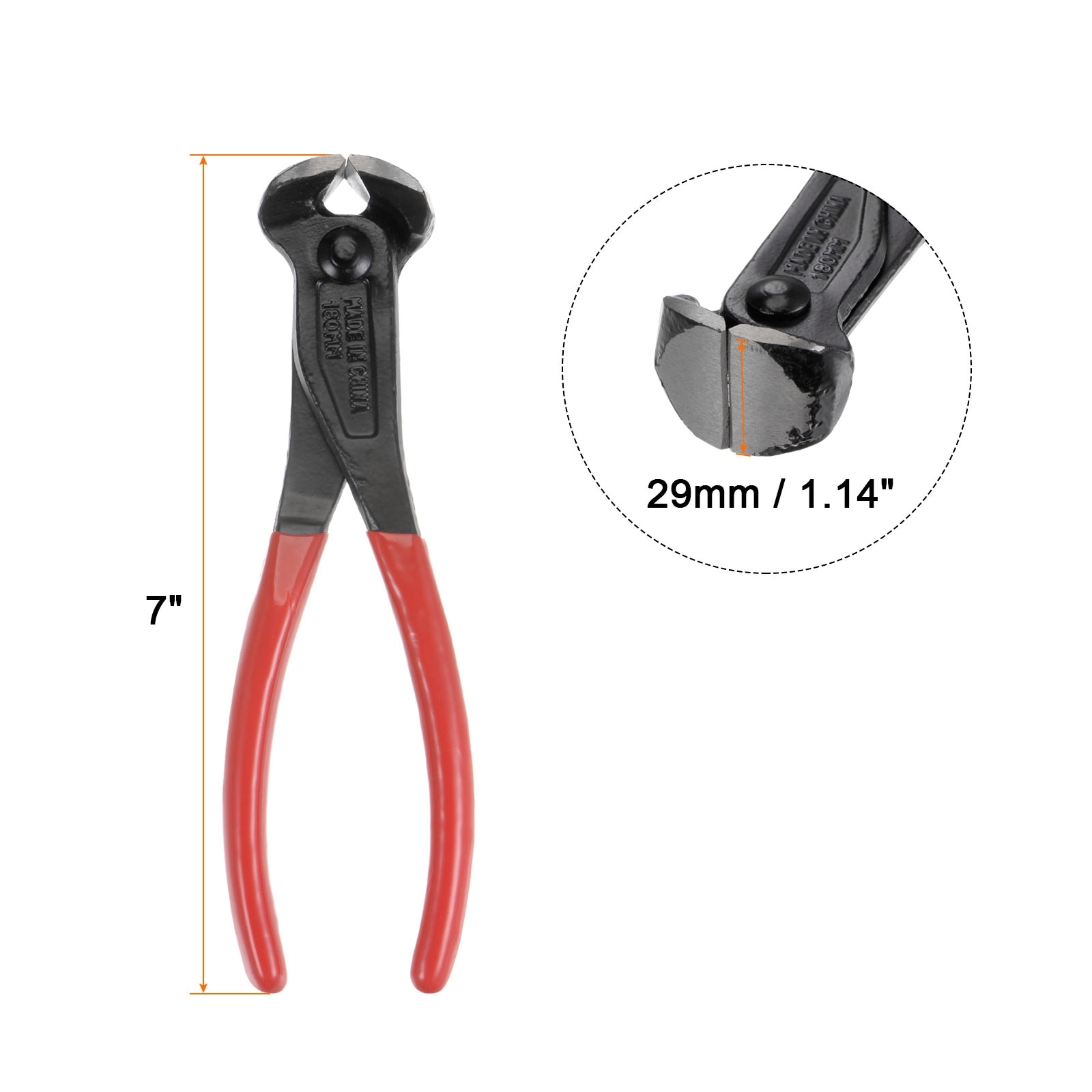 End Cutting Pliers 7 Nail Nippers Puller Plier with PVC Handle - Black Red - 7 inch