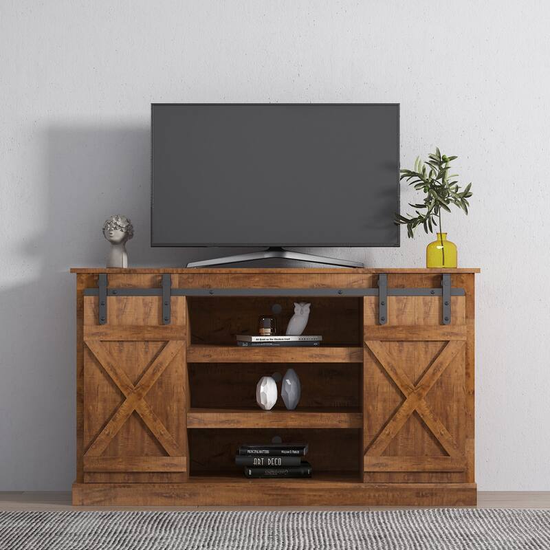 54" Farmhouse Sliding Barn Door TV Stand - 54 inches in width