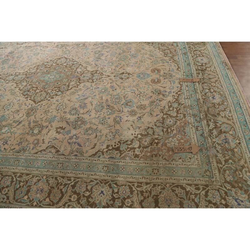 Hand Knotted Oriental 100% Wool Carpet Traditional Floral Peach Mashad Area Rug - 12' 9'' X 9' 10''