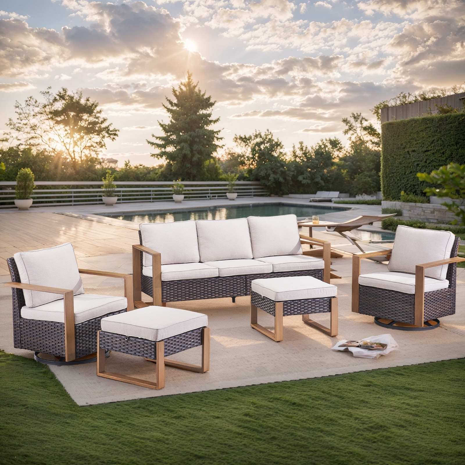 Gymojoy Outdoor Patio Sofa Swivel Chair Ottoman Sets