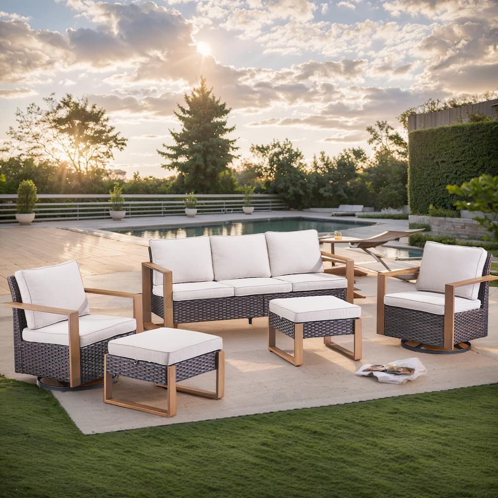 Gymojoy Outdoor Patio Sofa Swivel Chair Ottoman Sets - Brown