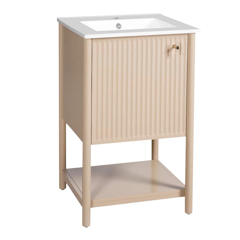 20" Bathroom Vanity with Ceramic Sink - Freestanding Single Vanity Set with Soft Closing Door