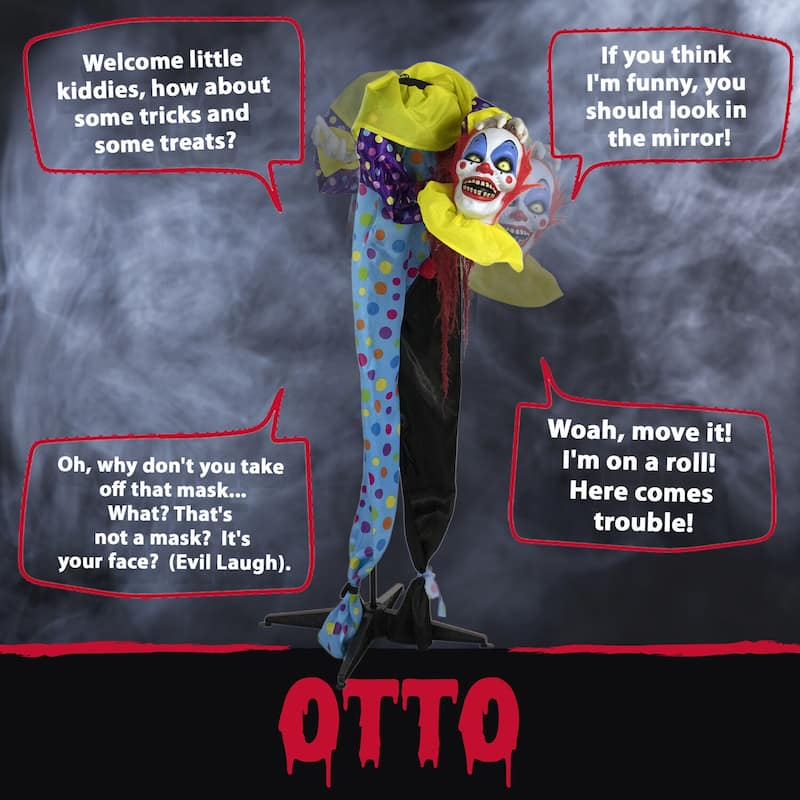 Haunted Hill Farm Life-Size Animatronic Talking Clown with Lights and Sound, Indoor or Covered Outdoor Halloween Decoration