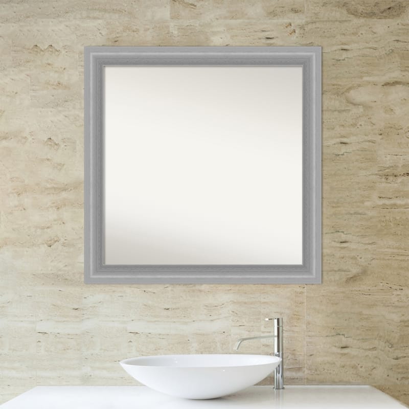 Non-Beveled Bathroom Wall Mirror - Peak Polished Nickel Narrow Frame