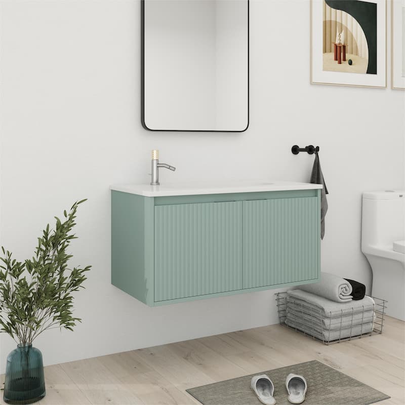 Bathroom Vanity With Sink In 24/36 Inch, Floating Bathroom Vanity With Soft Close Door