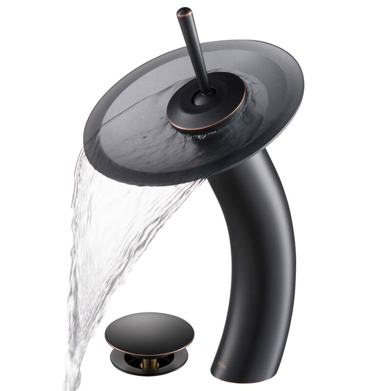 Kraus Waterfall Single Hole Vessel Bathroom Faucet - Metal Pop-Up - Oil Rubbed Bronze