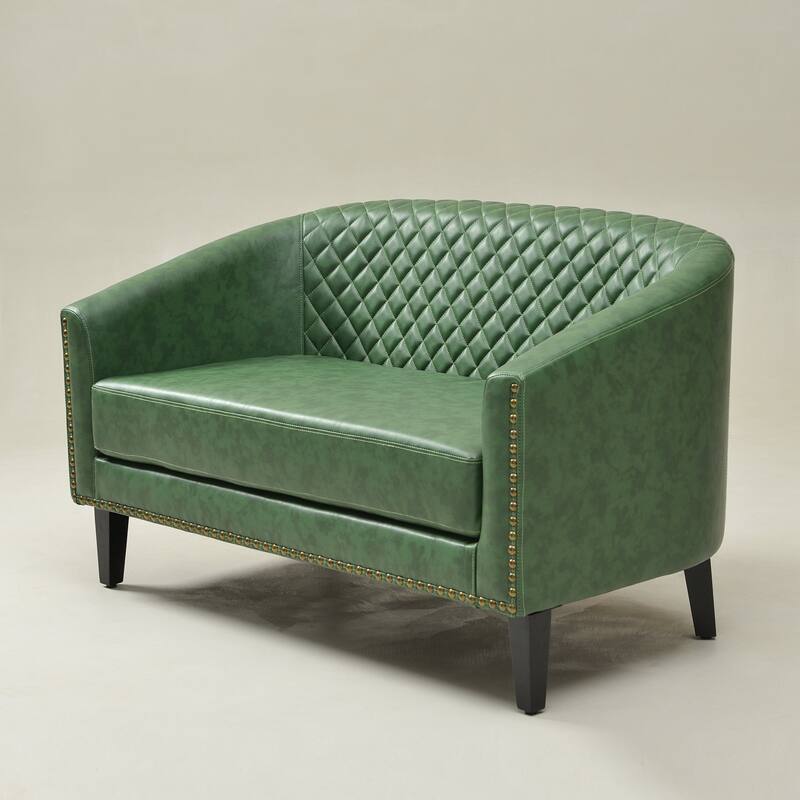 KINWELL 50"W Tufted Faux Leather Upholstered Small Loveseat Sofa - Green
