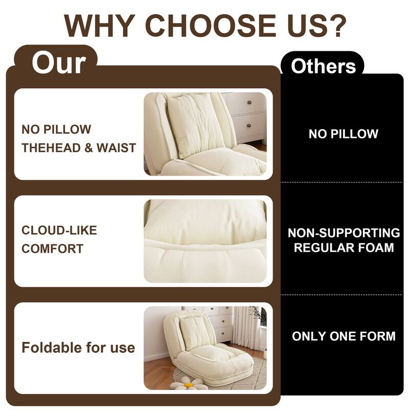 Upholstered Human & Dog Shared Sofa Bed, 5-Position Adjustable Foldable Lounger with Pillows