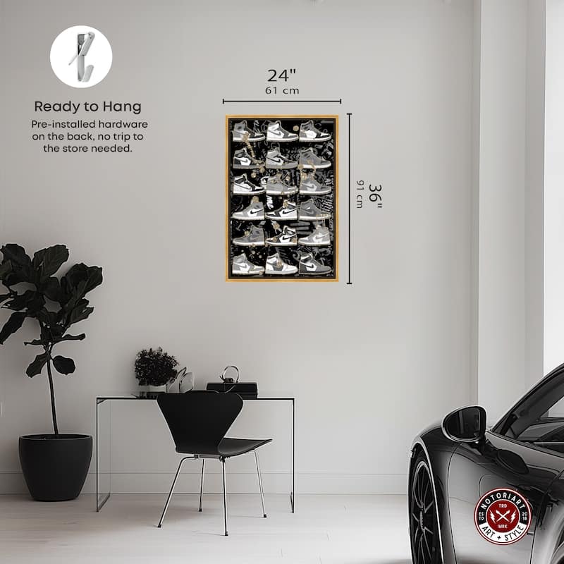 Notoriart Black And White Sneaker Collection Framed Sneaker 1 Piece Canvas Wall Art