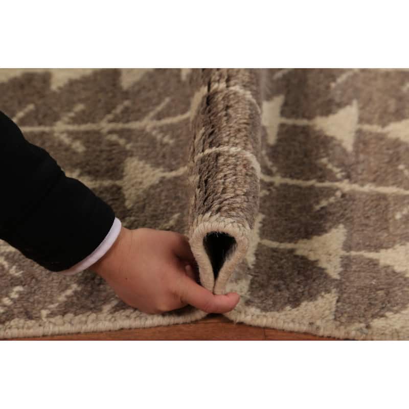 Brown Moroccan Oriental Foyer Rug Handmade Geometric Wool Carpet - 2'0"x 3'0"