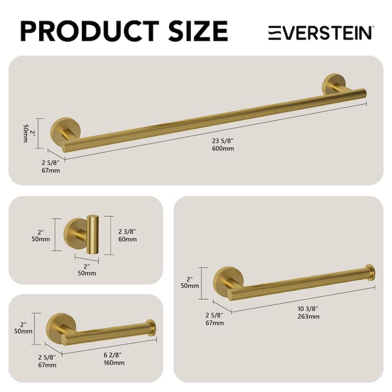 4-Piece Bathroom Hardware Accessories Set, Wall Mount Towel Bar, Toilet Paper Holder, Hand Towel Rack 1 Towel Hooks
