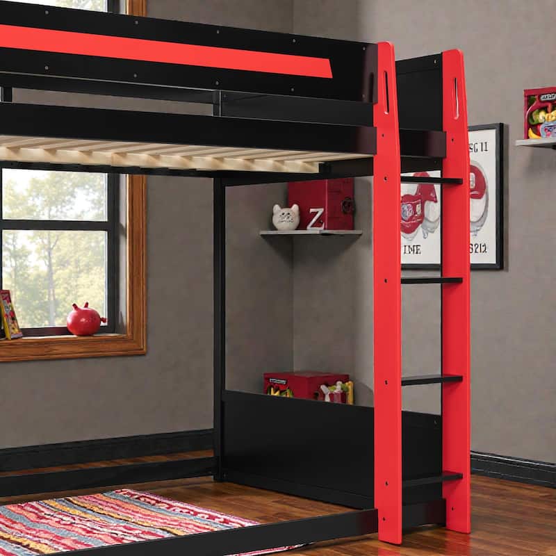 Full Size Gaming Loft Bed with RGB Desk, USB Charging Ports, LED Lights, Heavy Duty Esports Bunk Bed