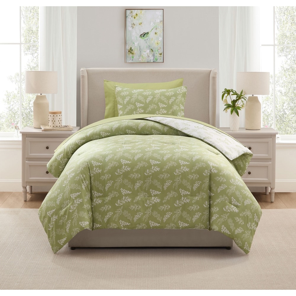 Empyrean 7 Pc Botanical Comforter Set with Sheets, Soft Breathable Lightweight Bedding Bag