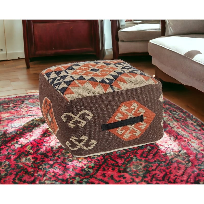 HomeRoots 18" Brown Cotton Blend Ottoman