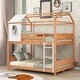 preview thumbnail 1 of 7, Pine Wood Full over Full Size House Bunk Bed with Full-Length Guardrail and Window and Little Shelf Natural