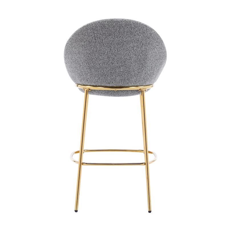 Celano Indoor Metal Upholstered Barstool, Gold-Plated Frame and Mixed Gray Upholstery, Set of 2