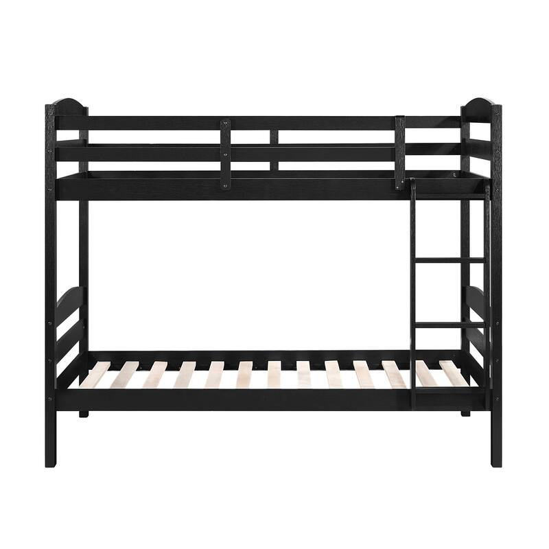 Twin Over Twin Bunk Bed with Guard Rails, Sturdy Wooden Black Finish, Youth Bedroom Furniture