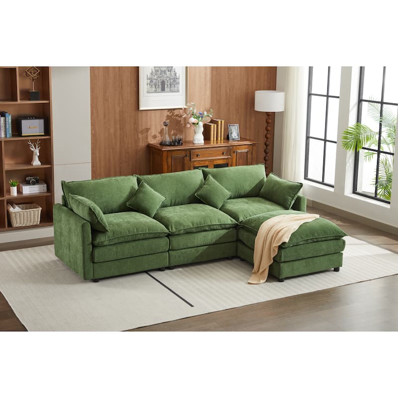 Minimalist Chenille Modular Sectional Sofa, 3-Seater L-Shaped Couch with Movable Ottoman, Upholstered Sofa for Living Room