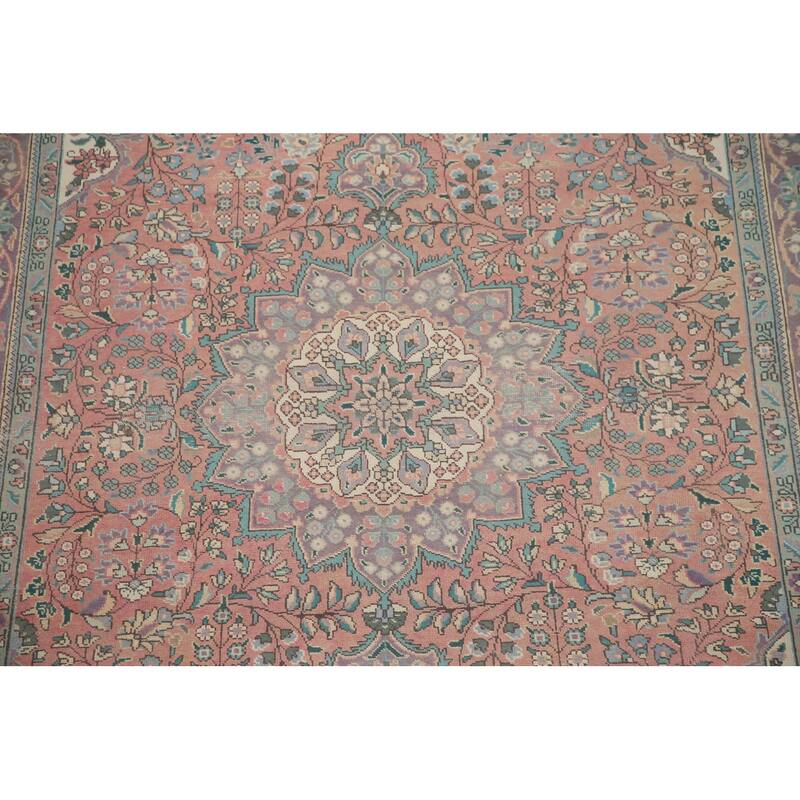 Hand Knotted Oriental 100% Wool Carpet Traditional Floral Pink Tabriz Area Rug - 9' 6'' X 6' 8''