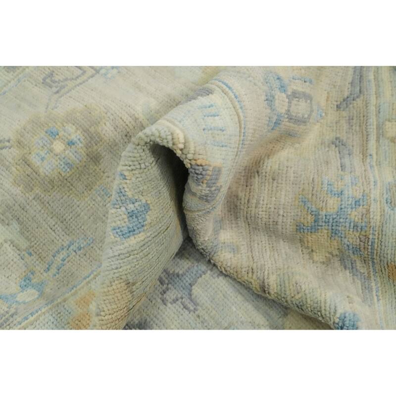 Vegetable Dye Wool Oushak Turkish Area Rug, Floral Geometric Carpet - 11' 8'' X 9' 0''