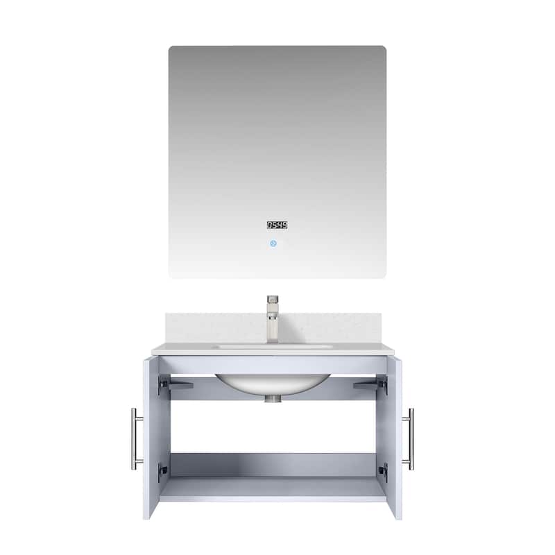 Geneva 30 in. W x 22 in. D Dark Grey Bath Vanity, Cultured Marble Top, Faucet Set, and 30 in. LED Mirror