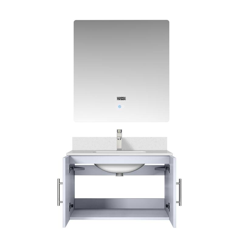 Geneva 30 in. W x 22 in. D Dark Grey Bath Vanity, White Quartz Top, Faucet Set, and 30 in. LED Mirror
