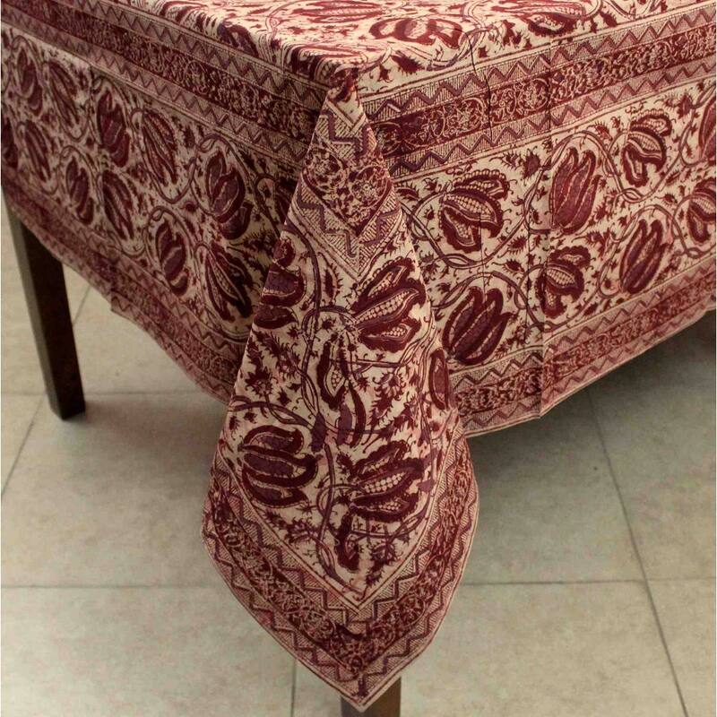 Vegetable Dye Tulip Floral Block Print Tablecloth Collection