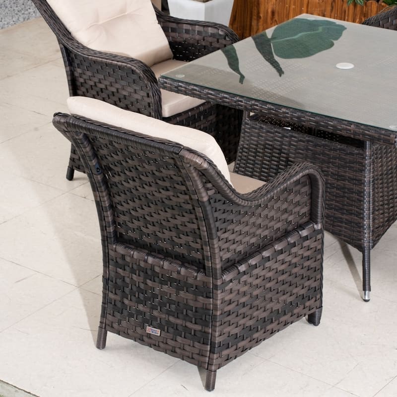 Outdoor 5-piece Square PE Rattan Dining Table and Chairs with Tempered Glass