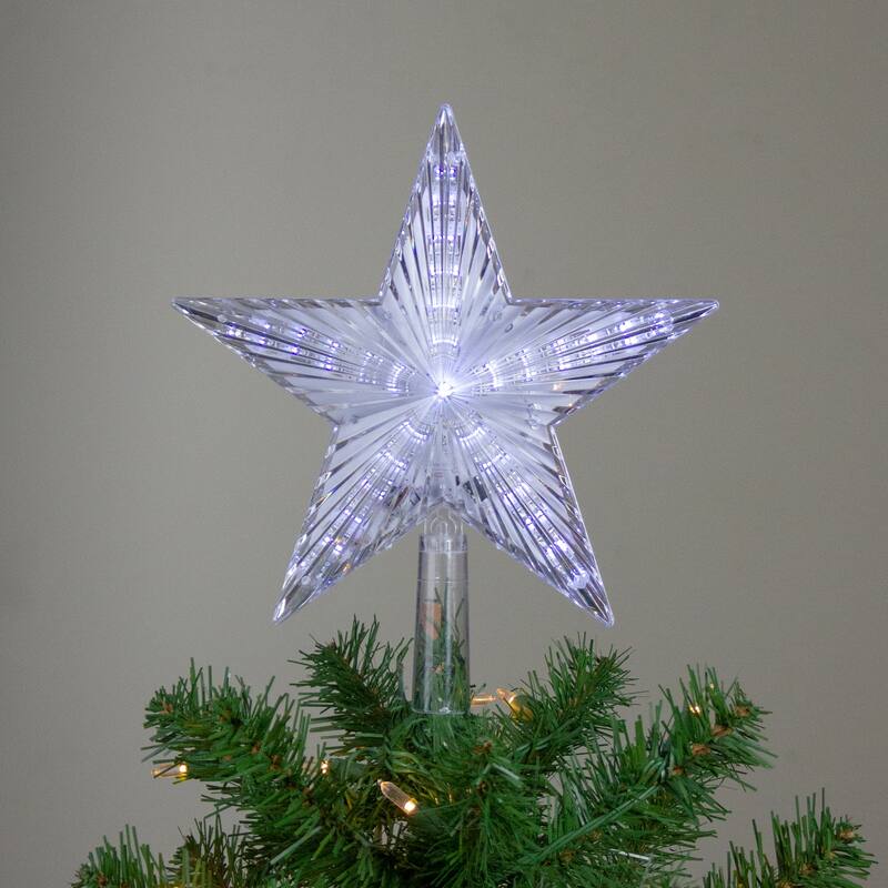 9.5" Lighted Clear Twinkling 5-Point Star Christmas Tree Topper - Clear White LED Lights - 9.5
