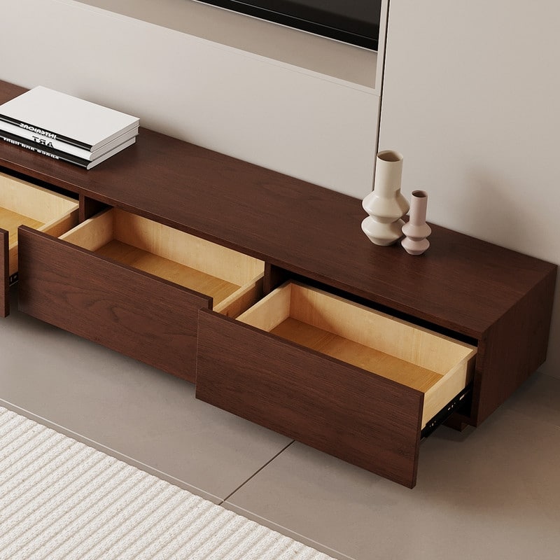 Mid Century Modern TV Stands,Brown Solid Wood Media Console with 3-6 Drawers