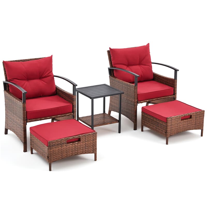 AVAWING 5-Piece Patio Furniture Set Wicker Conversation Set with Coffee Table and Ottoman