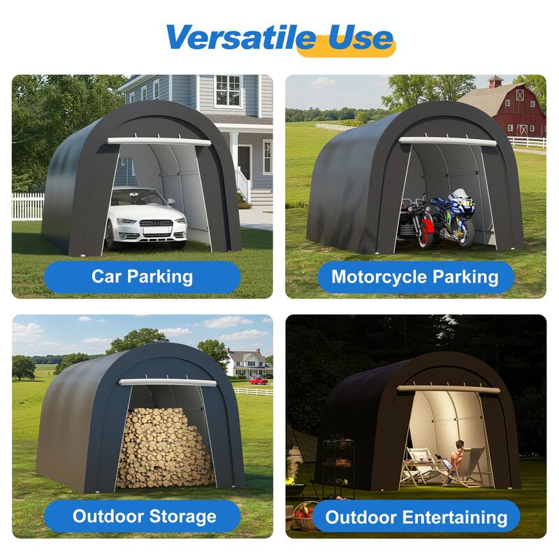 10' x 15'Portable Domed Carport with 2 Roll-up Doors