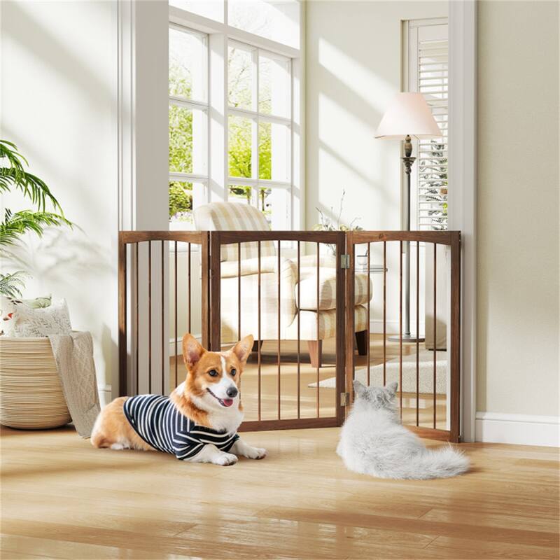 3 Panel Freestanding Wooden Dog Gate Pet Barrier for Doorways Kitchens or Bedrooms - 21" x 1.6" x 30"