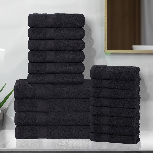 Superior Franklin Cotton Lightweight 18-Piece Assorted Towel Set - Black
