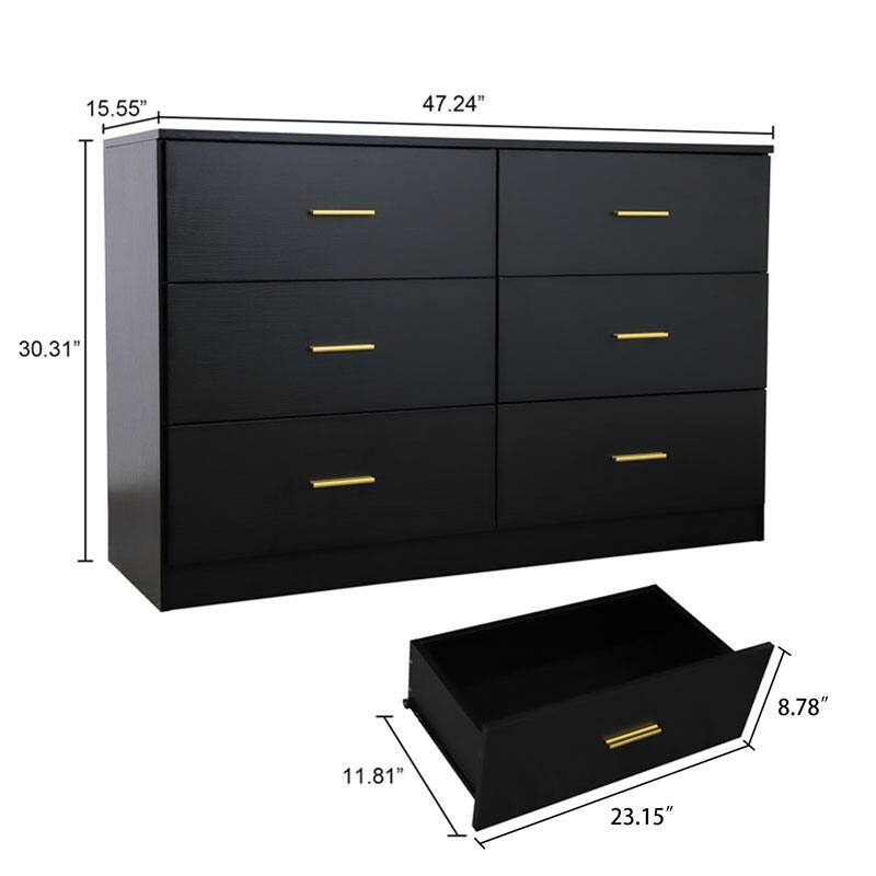 Double Dresser Chest of 6 Drawers for Bedroom