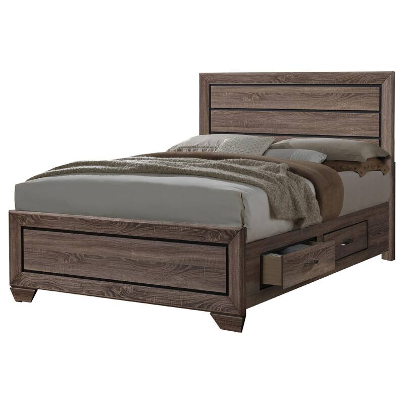 Queen Storage Bed with Washed Taupe Finish and Rustic Contemporary Design
